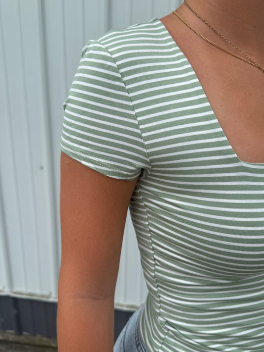 Double Lined Striped Square Neck Top - Ella Chic Boutique