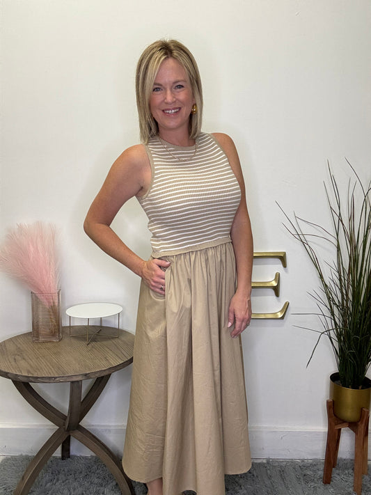 Two Types Sleeveless Knit Dress in Khaki