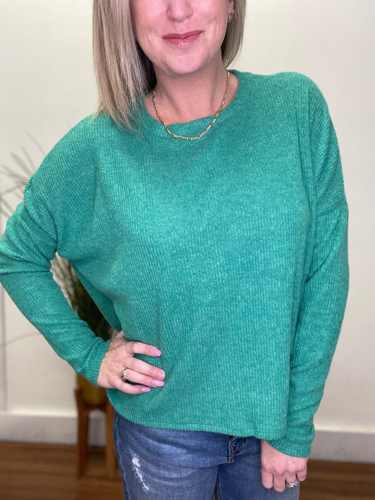 So Much Better Ribbed Top in Green - Ella Chic Boutique