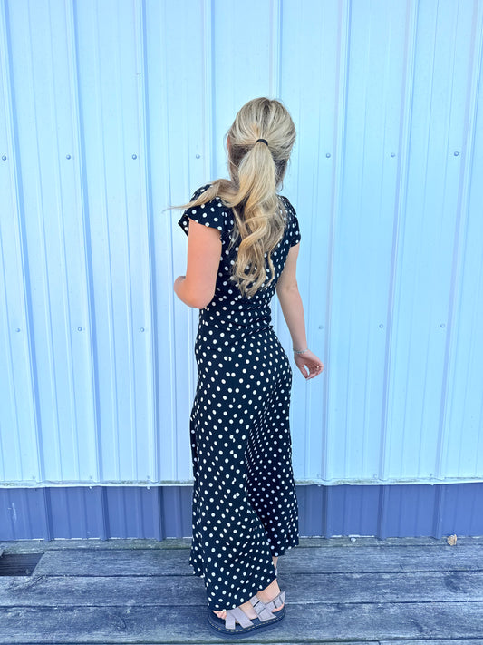 Polka Dot Button Down Short Sleeve Dress