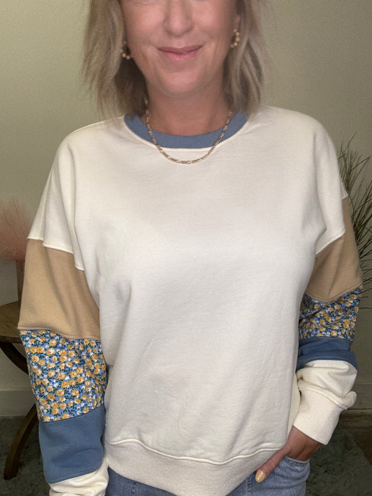 Perfect Fit Stripe and Floral Sleeve Pullover