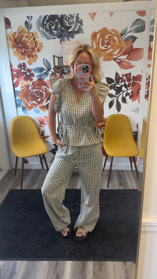 Gingham Wide Leg Pants