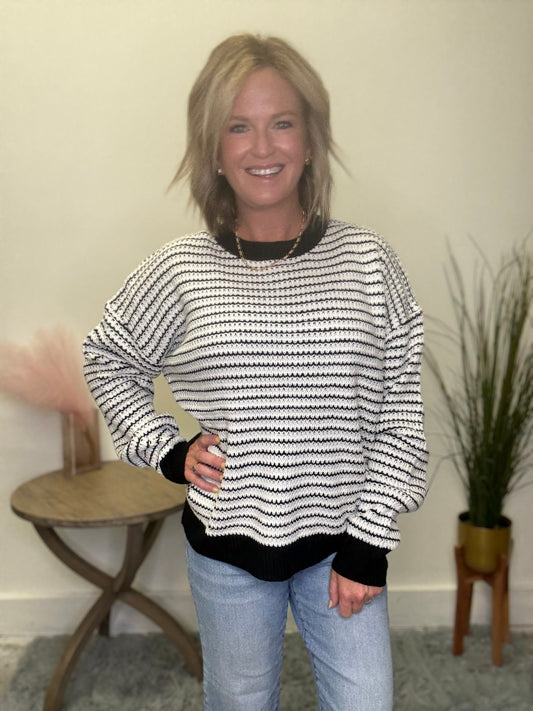 Sweater Knit Top With Waffle Knit - Ella Chic Boutique