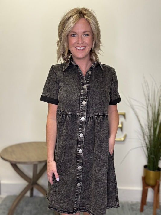 The Lennox Dress in Black Denim