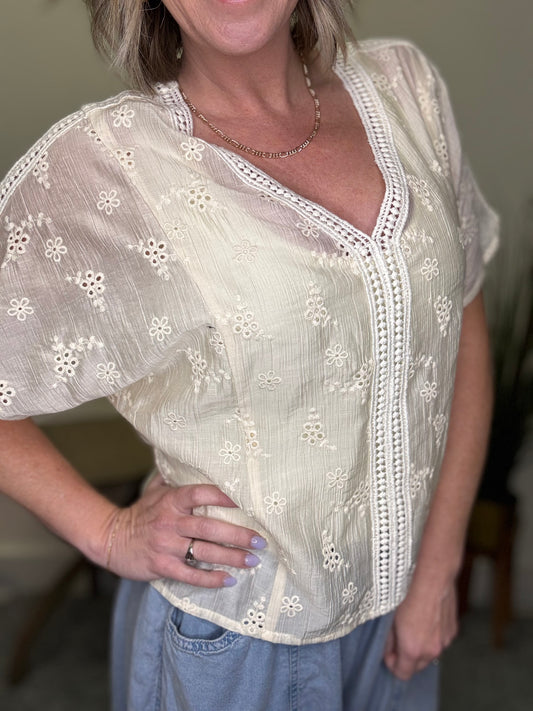 For Anything Trim Detailed Embroidered Top