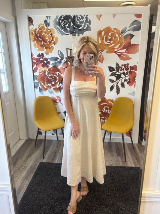 linen hem and thread dress oatmeal full skirt high quality midi