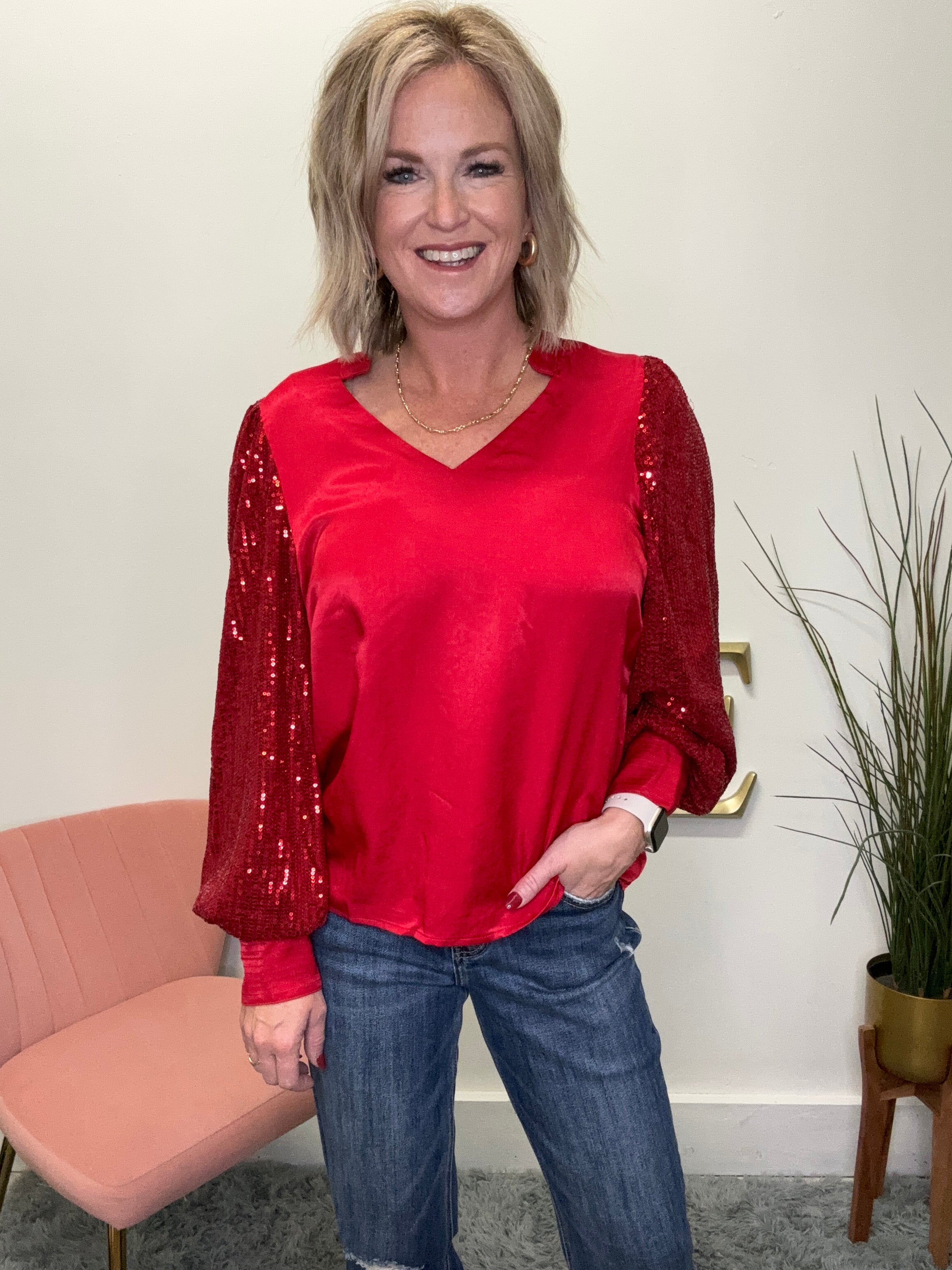 Red sequin holiday tops hotsell