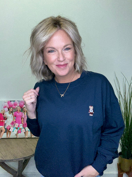Teddy Patch Comfy Navy Sweatshirt