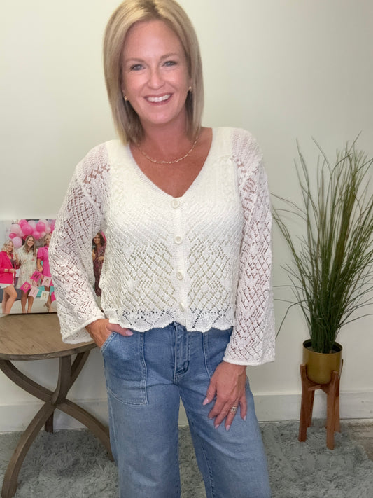 All Ready Long Sleeve Crochet Sweater Top