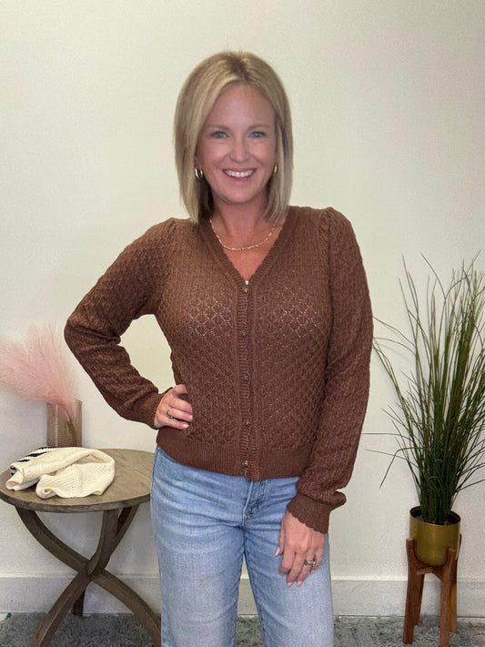 Pointelle Cardigan with Rose Buttons