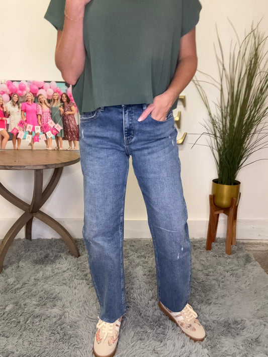 Possession High Rise Slim Barrel Jeans