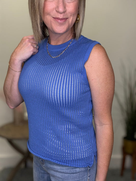 Frankly Perfect Sleeveless Knit Top - Blue