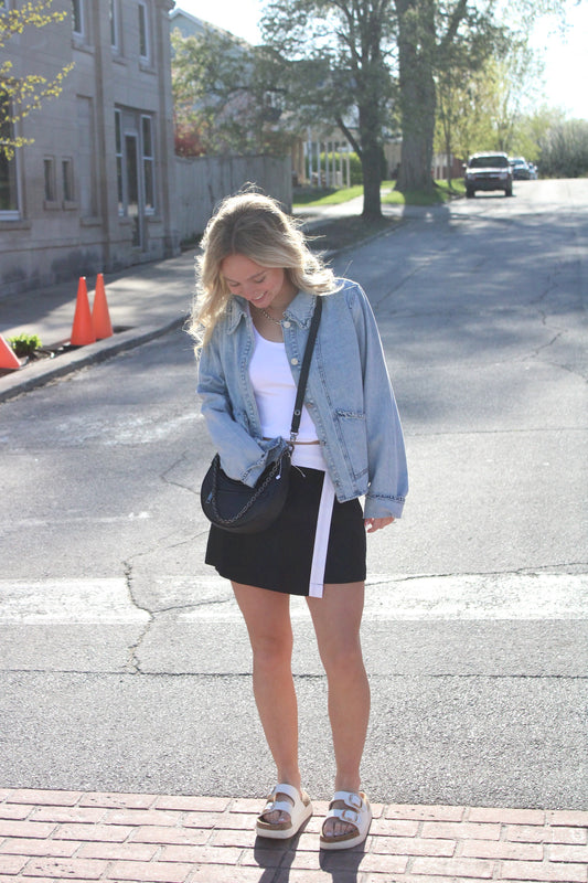 Black Contrast Trim Wrap Mini Skirt