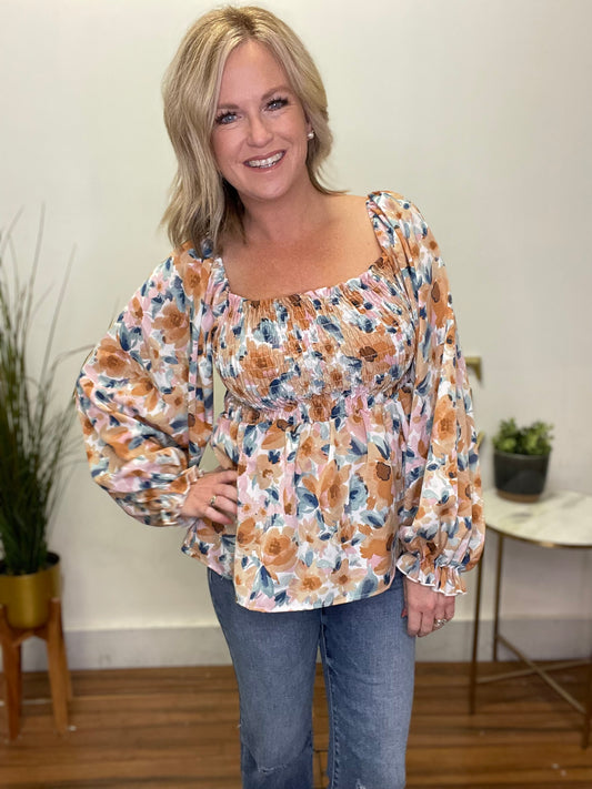 Thankful For Florals Ruched Top - Ella Chic Boutique