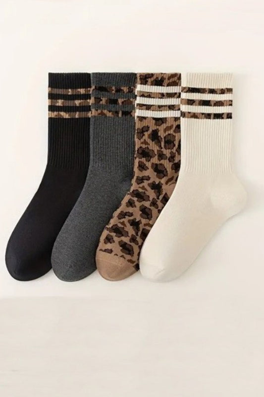 Leopard Print Varsity Striped Socks