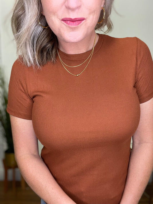 Must Have Ribbed Tee In Pumpkin Spice - Ella Chic Boutique