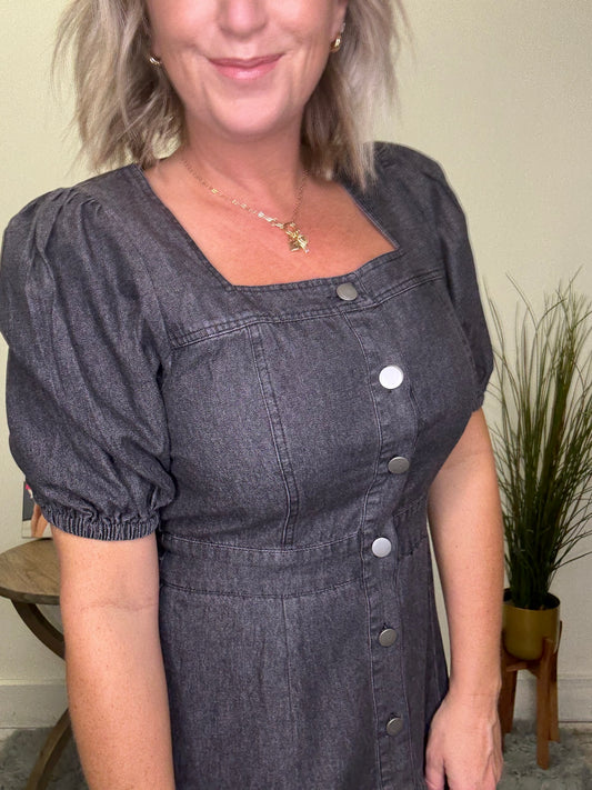 The Elton Dress in Black Wash