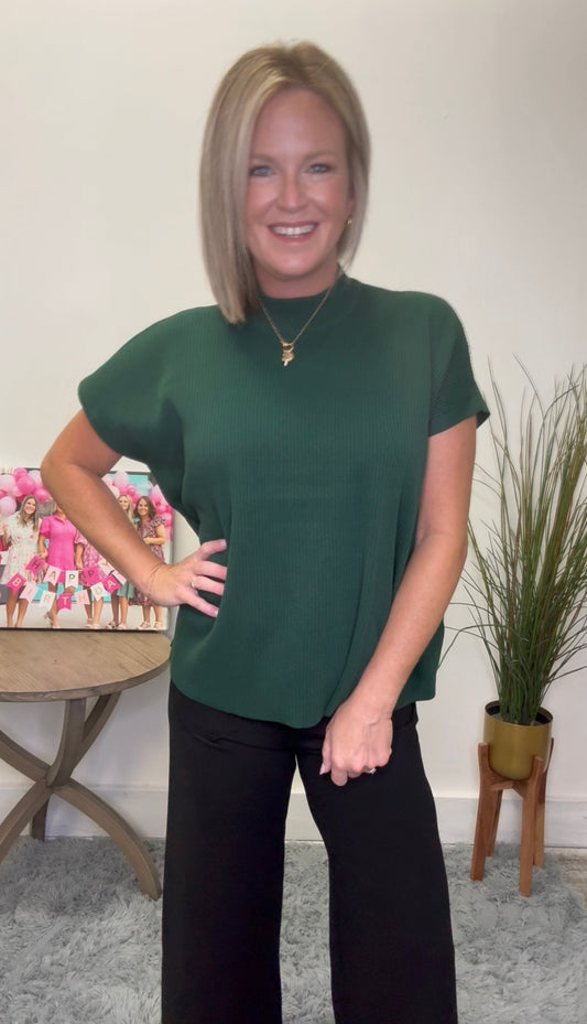 Ribbed Short Sleeve Longer Length Sweater - Ella Chic Boutique