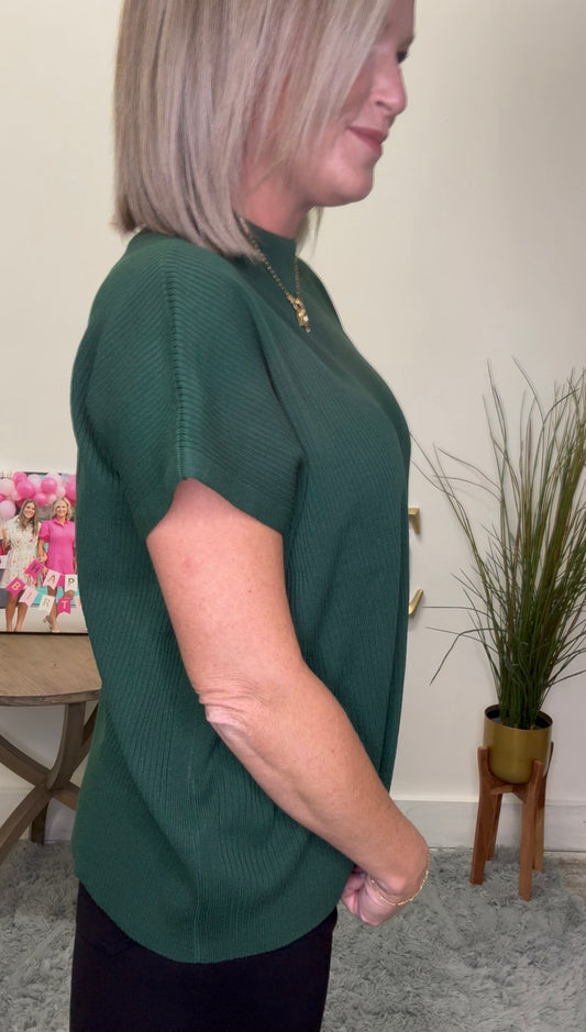 Ribbed Short Sleeve Longer Length Sweater - Ella Chic Boutique