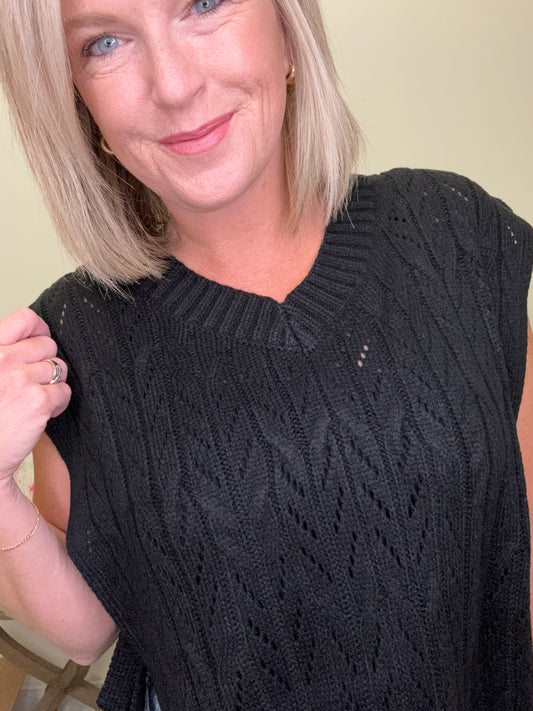 Cable Knit Sweater Vest in Black