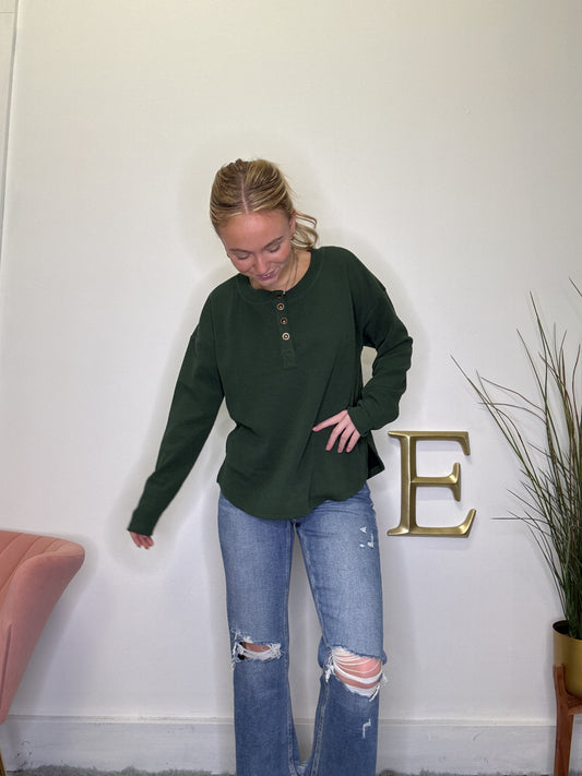 Blu pepper forest green snap front ribbed Henley top boutique free shipping 