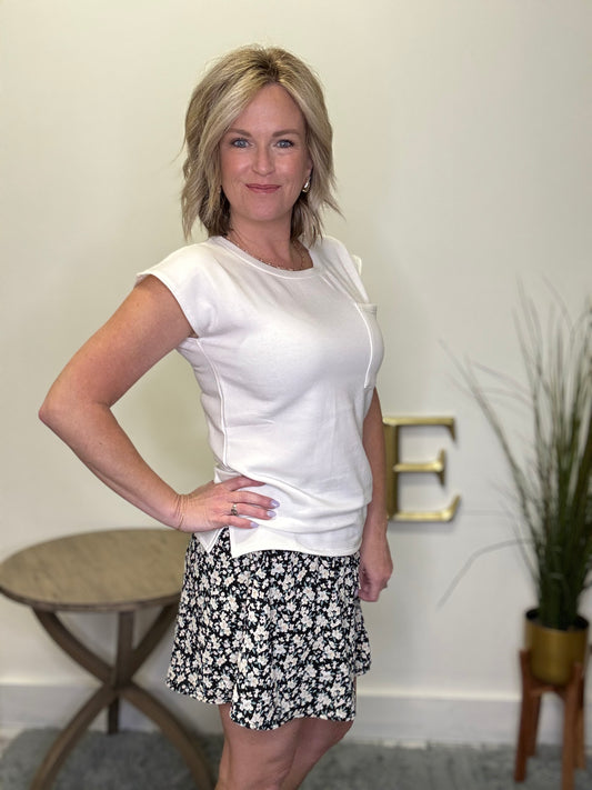 perfect white tee shirt top pocket non-sheer cap sleeve split hem mikarose
