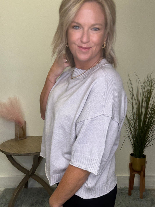 Softest Crewneck Drop Shoulder Short Sleeve Sweater - Ella Chic Boutique