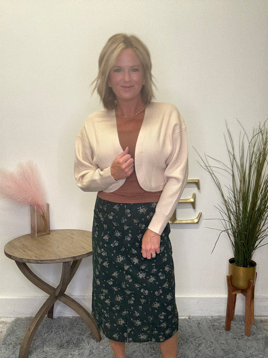 Open Front Shrug Cardigan in Ecru
