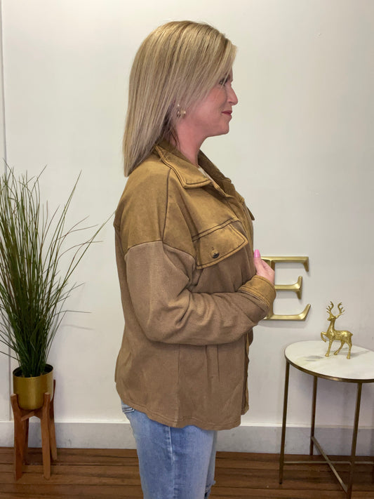 Just Maybe Mineral Washed Jacket Top - Ella Chic Boutique
