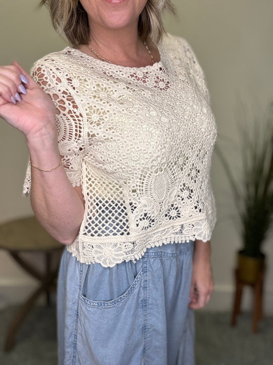 Like Magic Short Sleeve Crochet Top