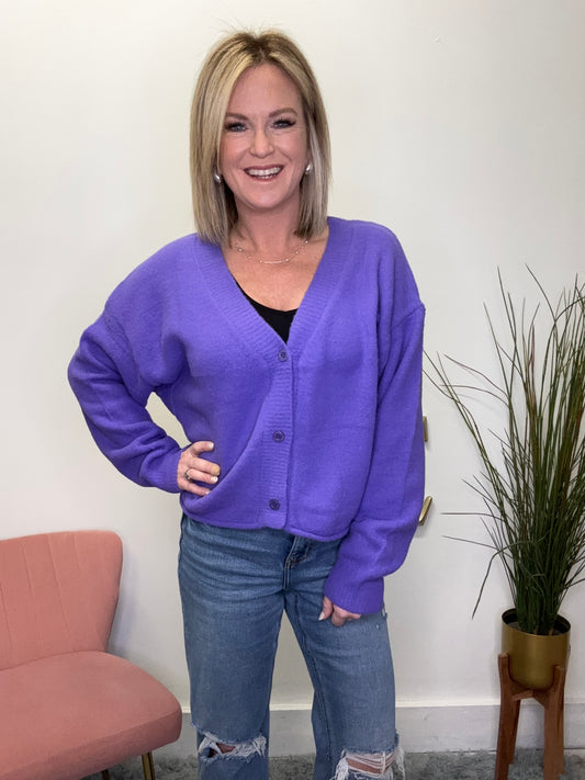 Hyfve double zero super soft purple lavender cardigan button front sweater