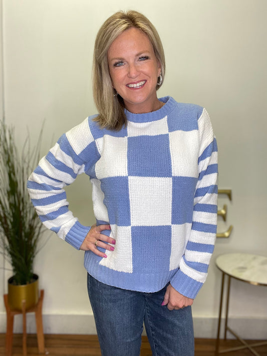 The Softest Checkered Stripe Sweater Top - Ella Chic Boutique
