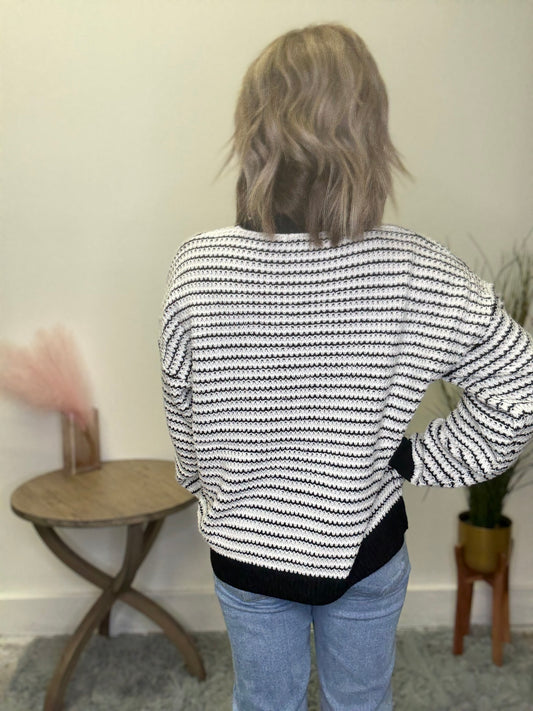 Sweater Knit Top With Waffle Knit - Ella Chic Boutique
