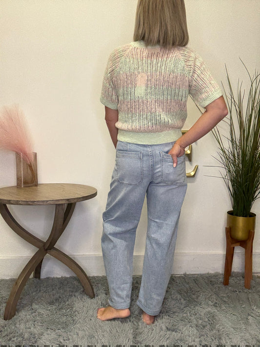 Mid Rise Barrel Patch Pocket light wash Jeans Risen
