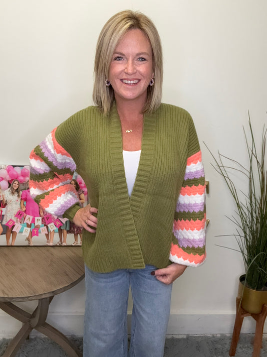 Pippa Olive Colorful Cardigan