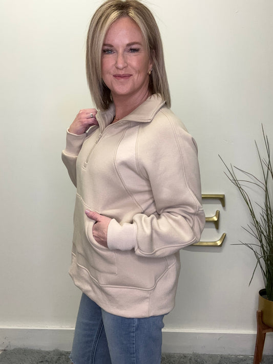 beige tan taupe pullover sweatshirt top soft athleisure athletic wear leggings comfy papermoon