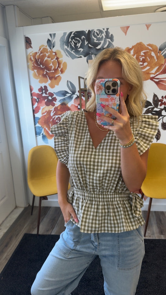 Gingham Ruffle Peplum Top