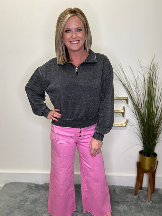 Pick and Choose Button Front Wide Leg Pants in Pink