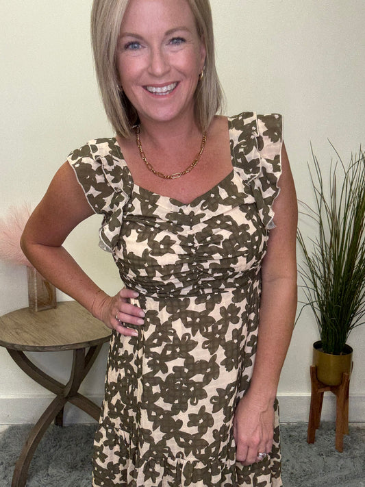 The Latest Carrie Dress in Mossy Florals
