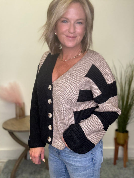 Classic Colorblock Button Down Cardigan - Ella Chic Boutique