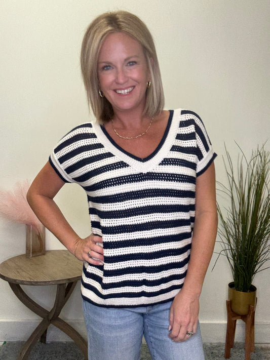 Season of Stripes Short Sleeve Sweater
