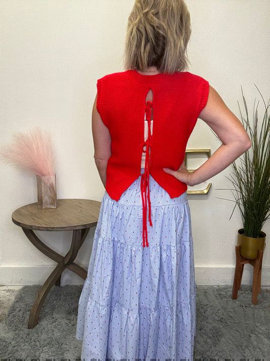 Blue Tiered Flowy Midi Skirt - Ella Chic Boutique