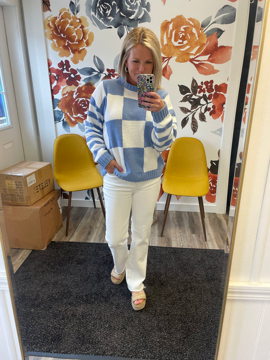 The Softest Checkered Stripe Sweater Top - Ella Chic Boutique