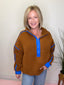 Break it Fleece Pullover Sweatshirt in Camel/Bright Blue