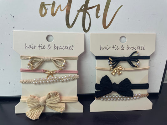 Bow Hair Tie Bracelet Set