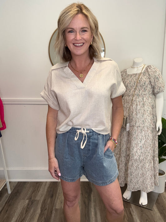 Medium Denim Relax Fit Elastic Shorts