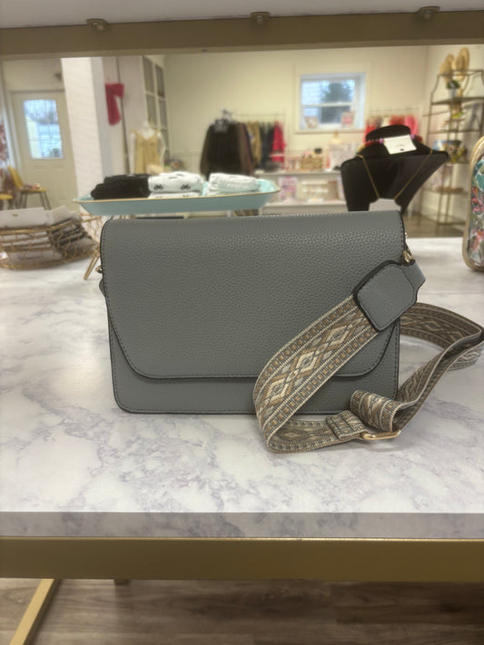 Noah Dusty Blue Flapover Cross Body Purse Jen and Co guitar strap