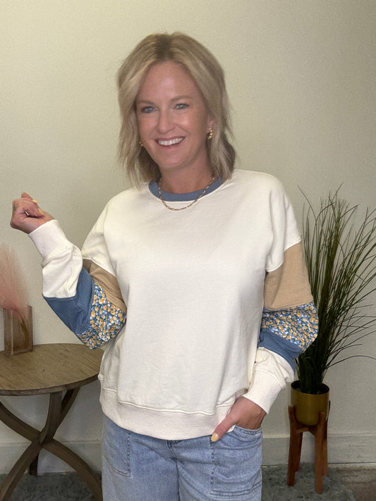 Perfect Fit Stripe and Floral Sleeve Pullover - Ella Chic Boutique