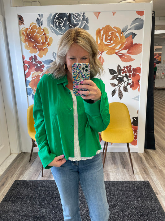 We All Need One Button Down Top/Jacket- Green - Ella Chic Boutique