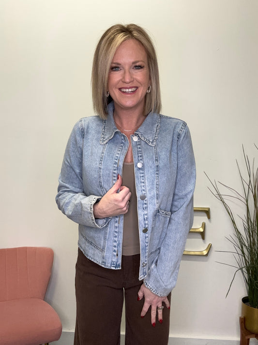 Lightweight Denim Jacket With Scallop Details - Ella Chic Boutique